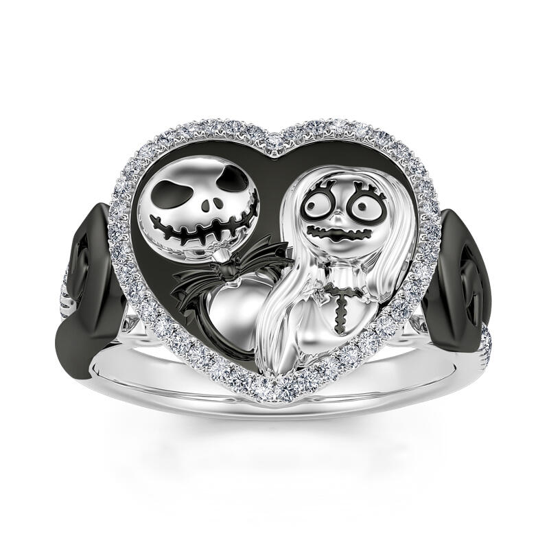 Jeulia Anillo con pareja de calaveras de plata de ley en dos tonos