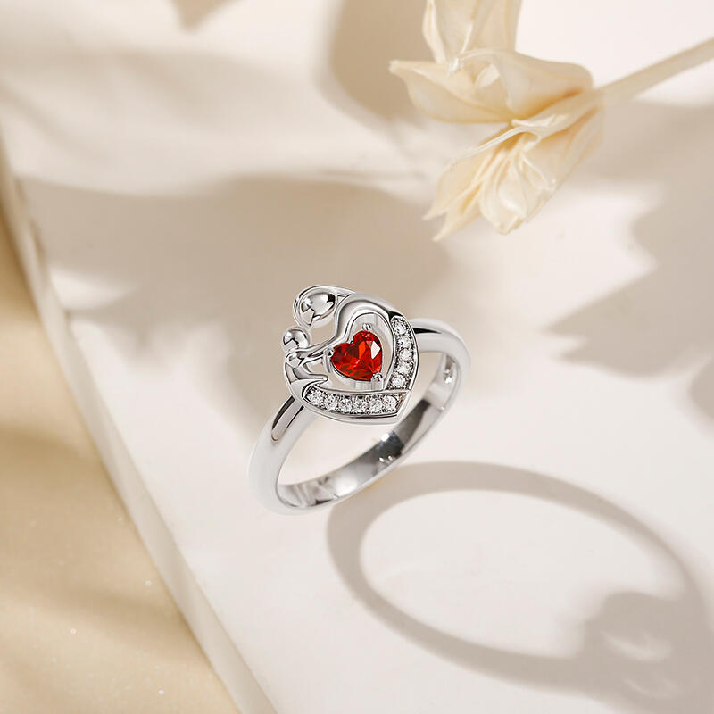 Jeulia "Warmest Protection" Mom & Baby Heart Shaped Sterling Silver Ring