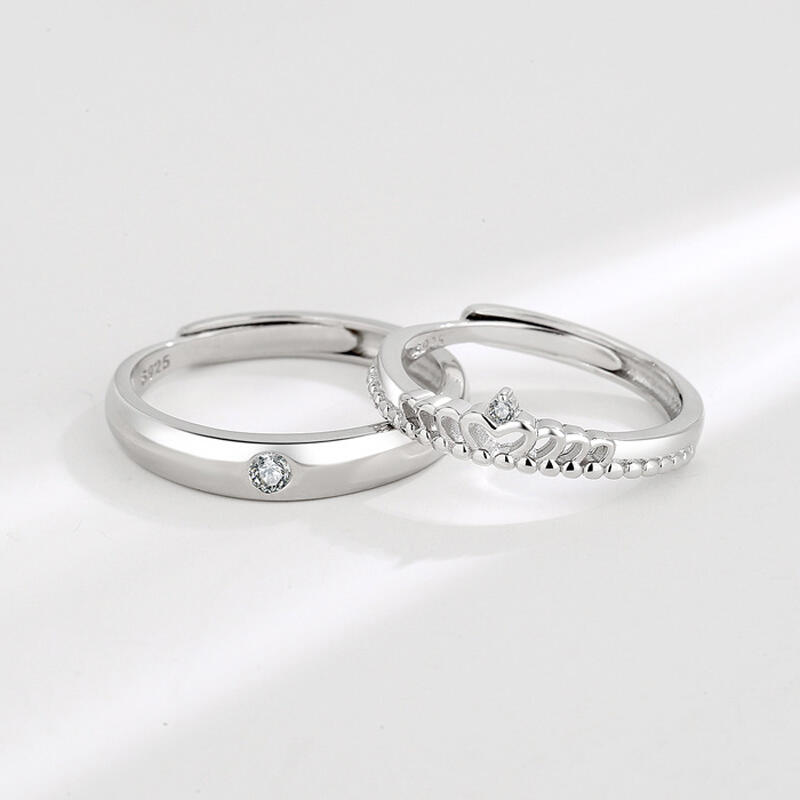 Jeulia "Timeless Love" Sterling Silver Adjustable Couple Rings