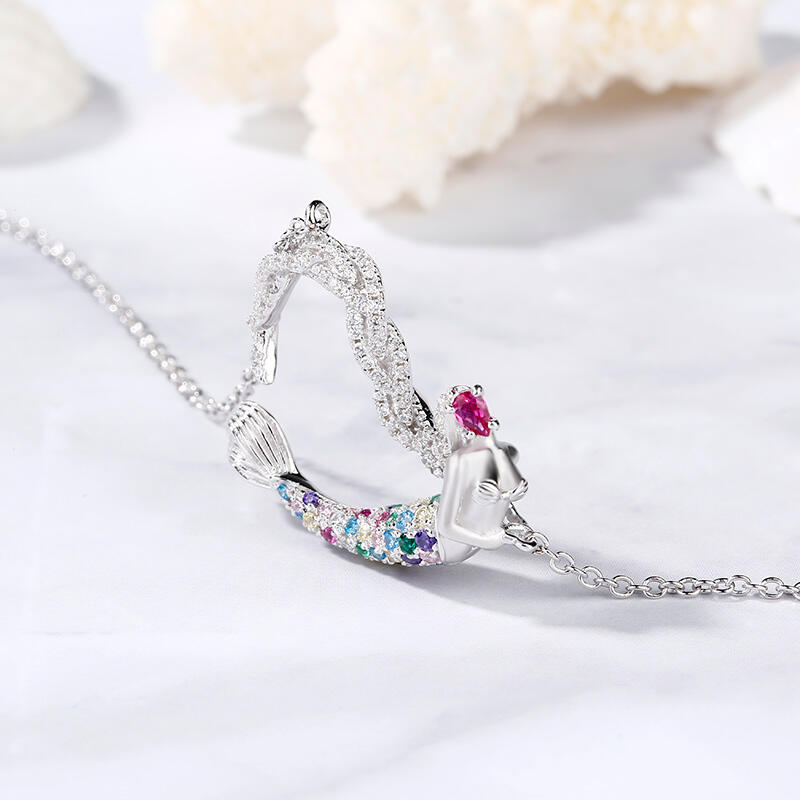 Jeulia "Ocean's Light" Sterling Silver Mermaid Gift Necklace for Valentine's Day