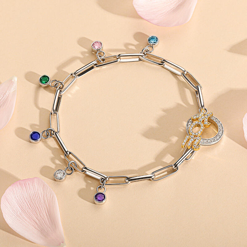 Jeulia "Wonderful Mom" Personalized Sterling Silver Bracelet With Birthstones