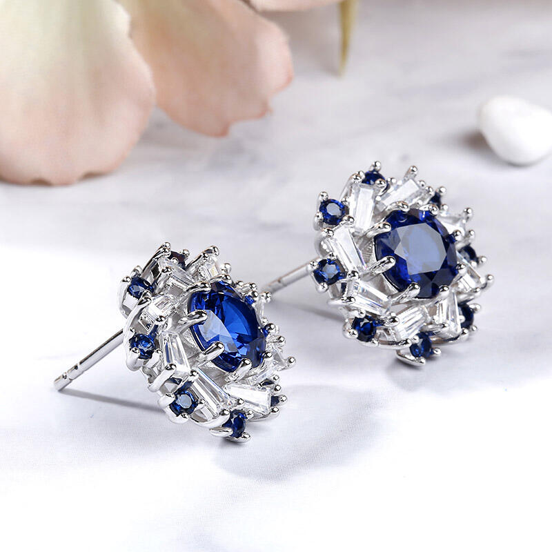 Jeulia Halo Round Cut Sterling Silver Stud Earrings