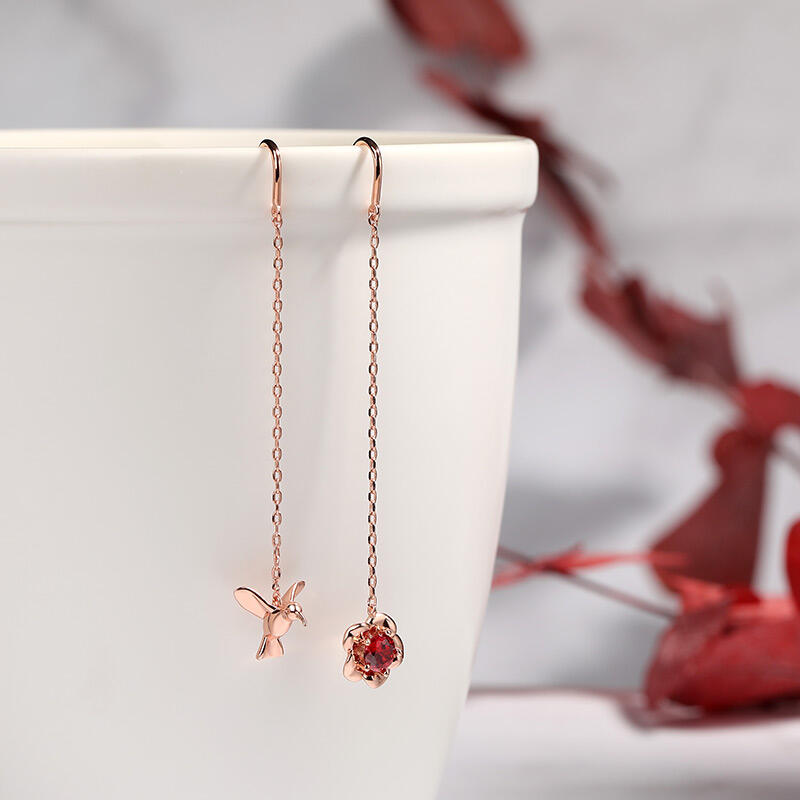 Jeulia "Hummingbird ＆ Flower" Threader örhängen i Sterling Silver