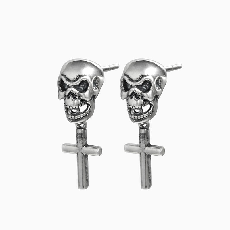 Jeulia "Cross" Skull Sterling Silver Earrings