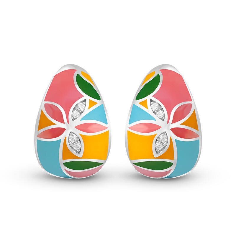Jeulia "Bright & Fun" Flower Enamel Sterling Silver Hoop Earrings