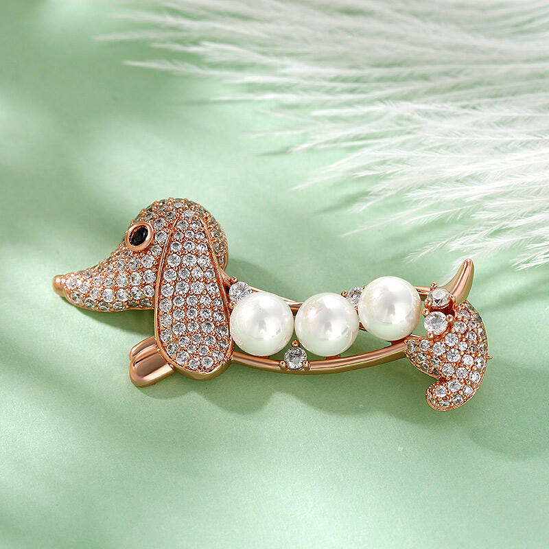 Jeulia Cute Dog Design Cultured Pearl Sterling Silver Brooch