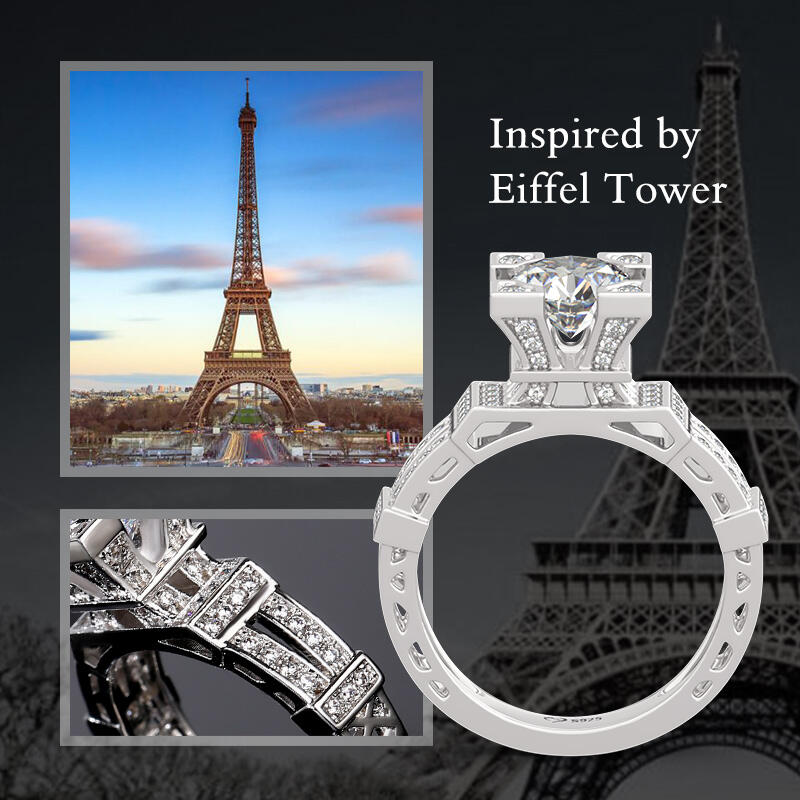 Jeulia Bague Tour Effeil en Argent Sterling Coupe Ronde