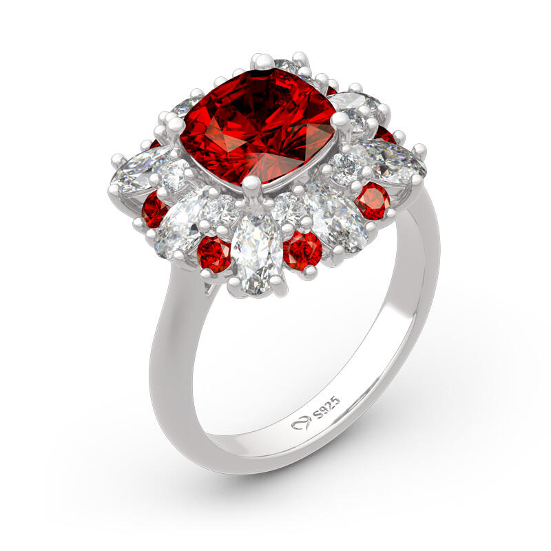 Jeulia Floral Cushion Cut Sterling Silver Ring