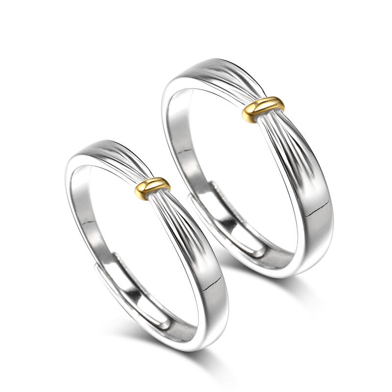 Jeulia "Lover Knot" Two Tone Adjustable Sterling Silver Couple Rings