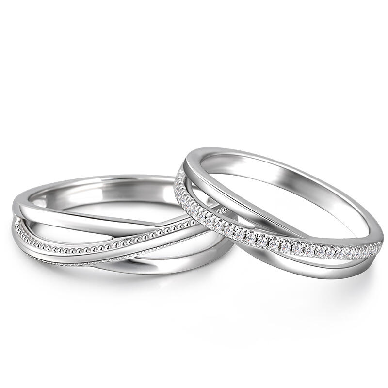 Jeulia "Eternal Promise" Crossover Design Sterling Silver Couple Rings