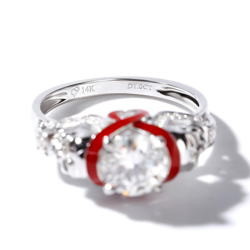 Jeulia 10K/14K/18K Gold Platinum Round Cut Heart Design Enamel Two Skull Ring