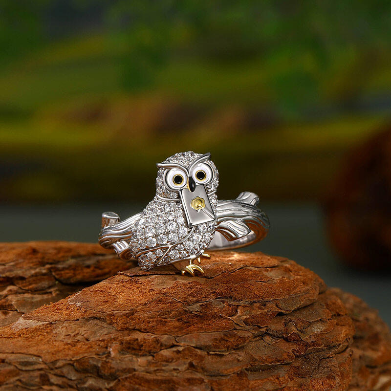 Anillo vintage clásico de plata de ley con forma de búho