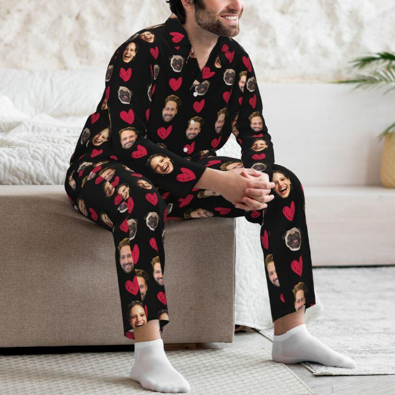 Pigiama personalizzato Foto personalizzate dei tuoi cari Design a forma di cuore caldo Regalo perfetto per le coppie