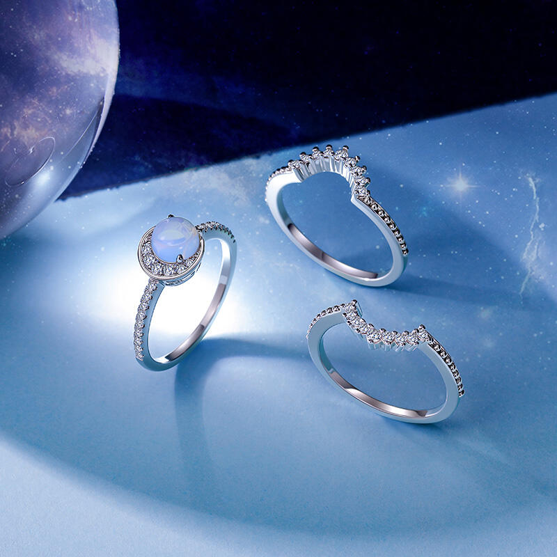 Jeulia Luna Astra Sun and Moon Eternity Ring Set 3PCS