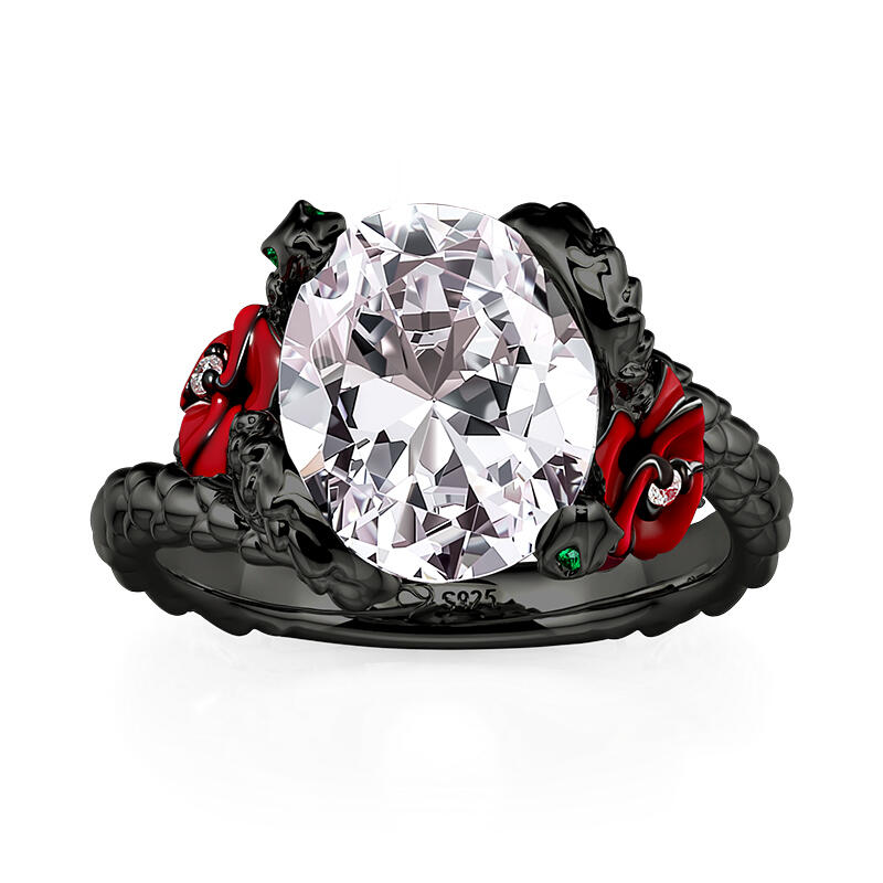 Jeulia Bague Serpent Épine Noire Rose Gothique en Argent Sterling