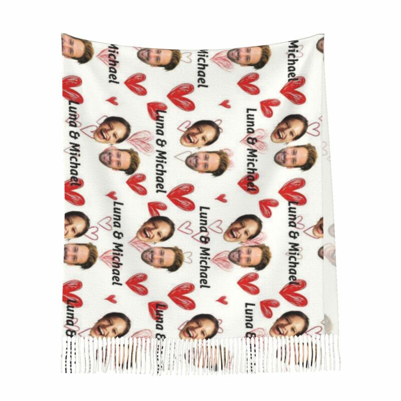 Custom Scarves with Heart Patterns and Couple Photos Gift for Valentine's Day
