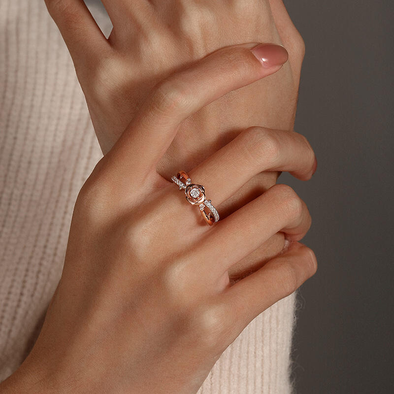 Jeulia Two Tone Twist Rose Flower Ring Sterling Silver