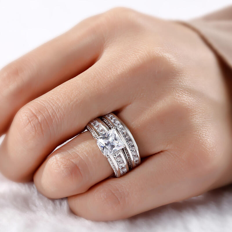 Jeulia Princess Cut Ring Set i sterlingsilver för kvinnor