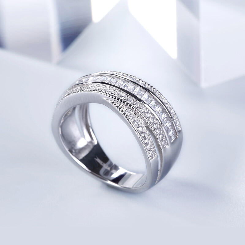 Jeulia Cross Round Cut Sterling Silver Women's Band