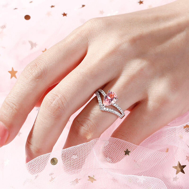 Jeulia Pear Cut Synthetic Morganite Sterling Silver Ring