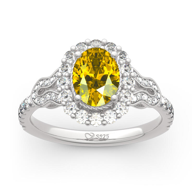 Jeulia Halo Oval Cut Sterling Silver Ring
