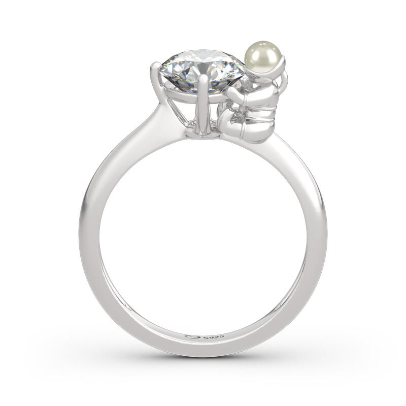 Jeulia Hug Me "Explorer in Galaxy" Astronaut Round Cut Sterling Silver Ring