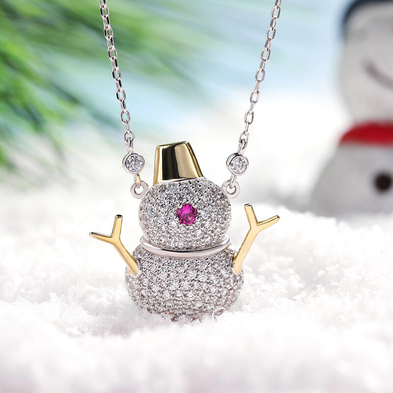 Jeulia "Romantic Snowman" Sterling Silver Necklace