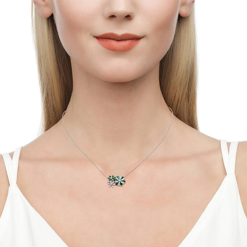 Jeulia Fancy Snowflake Emerald Cut Sterling Silver Necklace