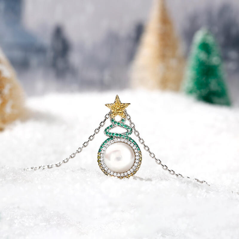 Jeulia "Christmas Tree" Cultured Pearl Sterling Silver Necklace