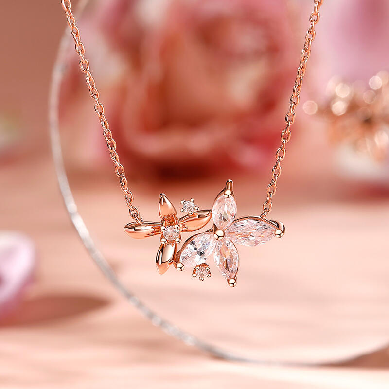 Jeulia "Bring the Miracle" Double Flower Sterling Silver Necklace