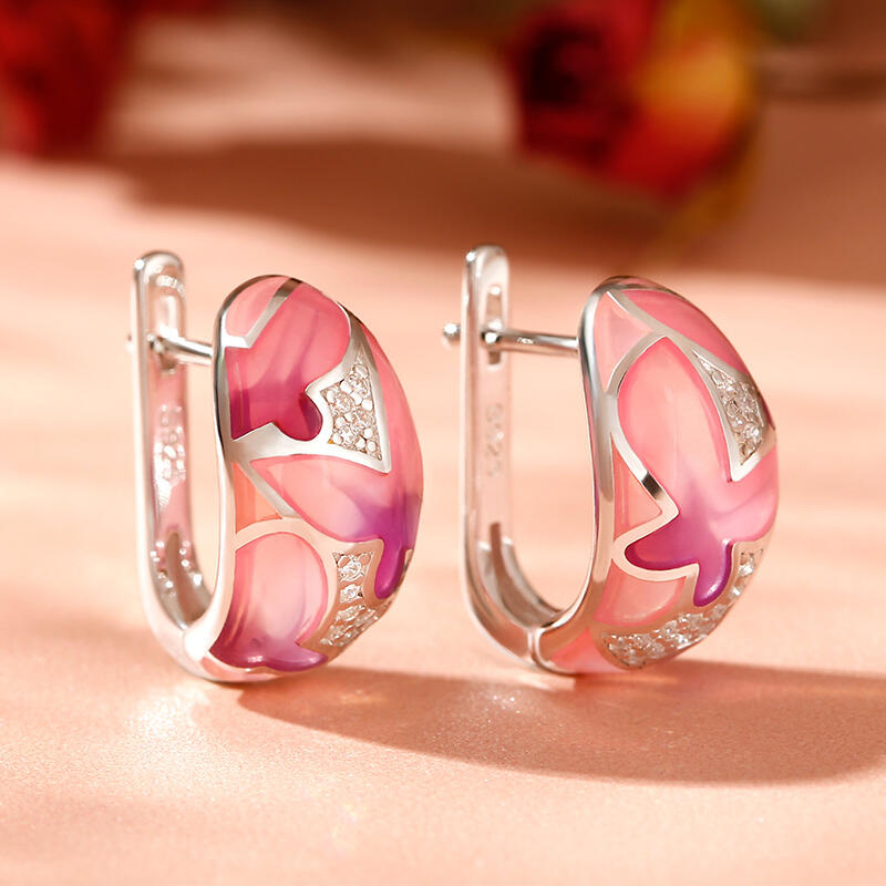 Jeulia "Colorful Butterfly" Enamel Sterling Silver Hoop Earrings