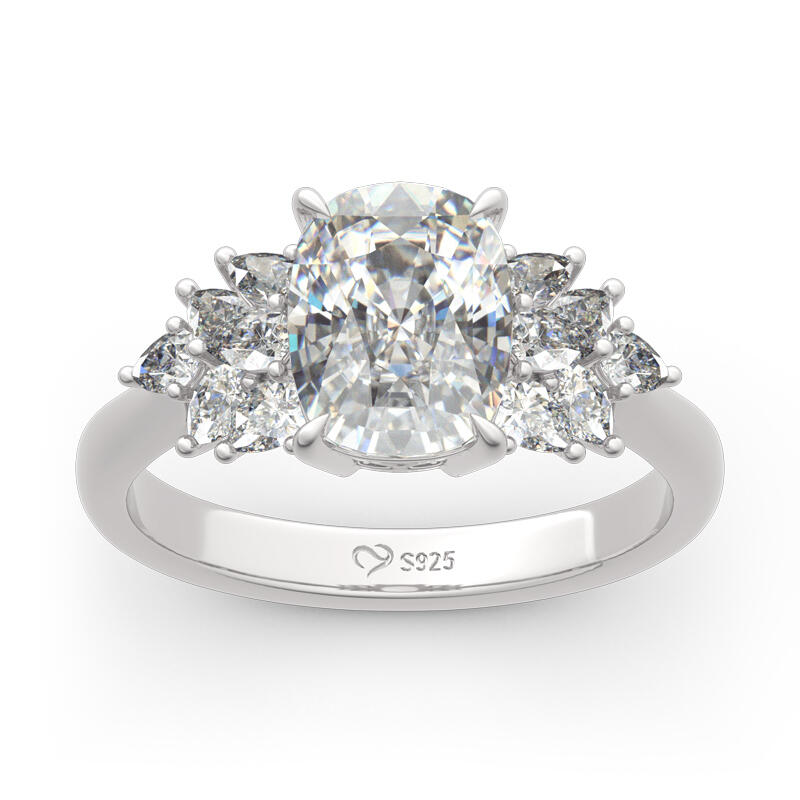 Jeulia Leaf Design Cushion Cut Sterling Silver Ring