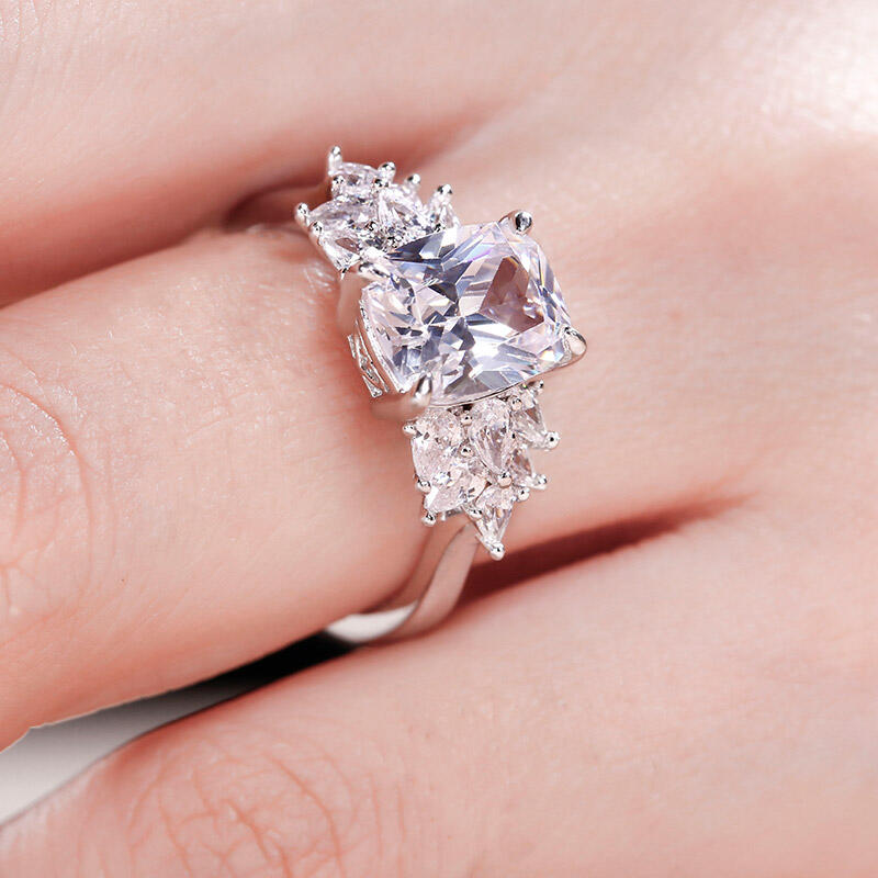 Jeulia Leaf Design Cushion Cut Sterling Silver Ring