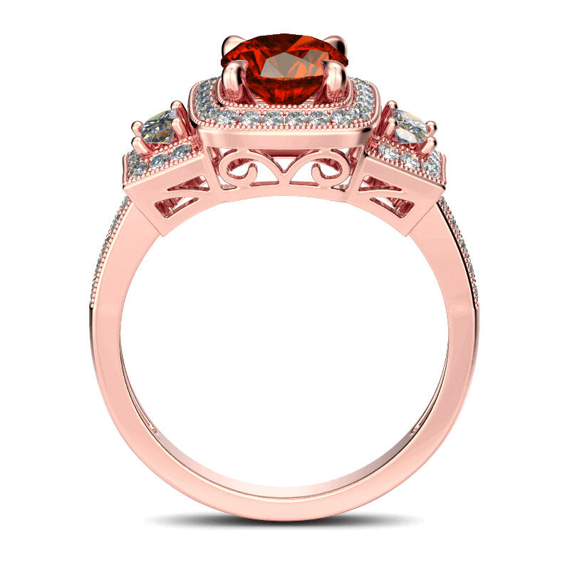 Jeulia Halo Three Stone Round Cut Sterling Silver Ring