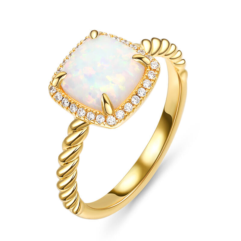 Jeulia "Truest Love" Halo Opal Sterling Silver Ring
