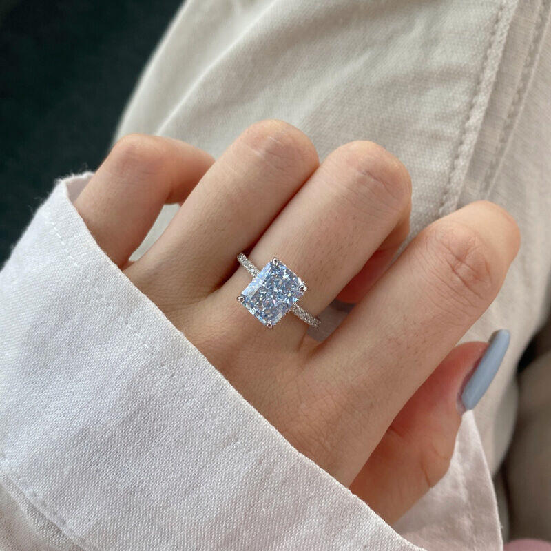 Jeulia Classic Radiant Cut Sterling Silver Ring