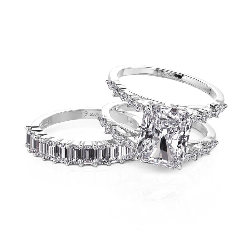 Jeulia Conjunto de Noiva Art Deco Corte Radiante em Prata Sterling