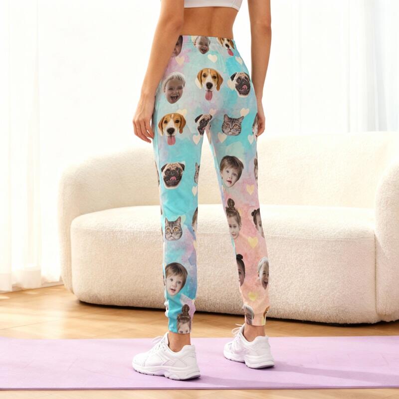 ユニセックス スウェットパンツ 顔写真 カラフルハート柄デザイン オーダーメイド