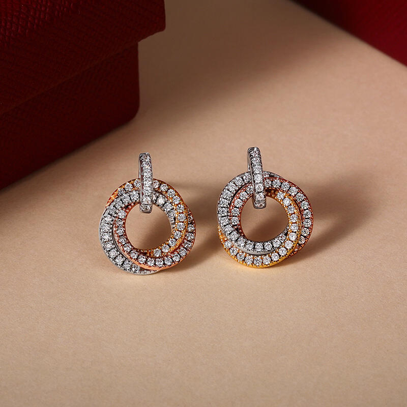 Jeulia Classic Trinity Pave Stud Earrings Sterling Silver