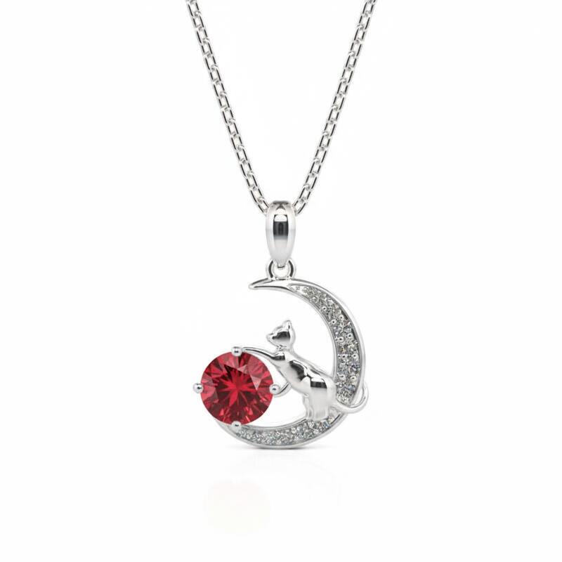 Jeulia "Cat on the Moon" Custom Birthstone Necklace Sterling Silver
