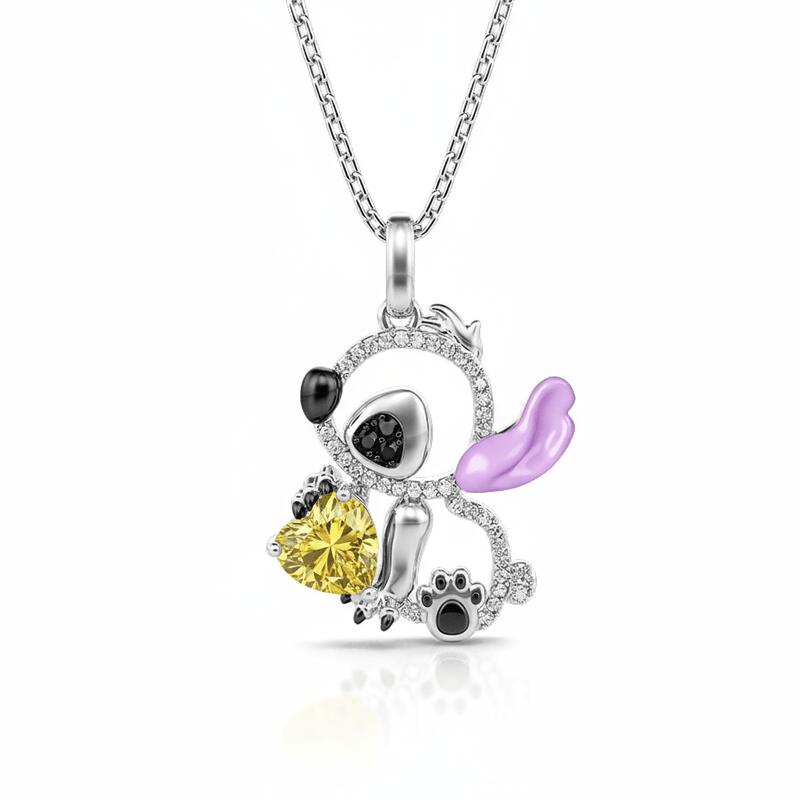 Jeulia Hug Me "Little Monster" Heart Cut Purple Ear Personalized Sterling Silver Necklace