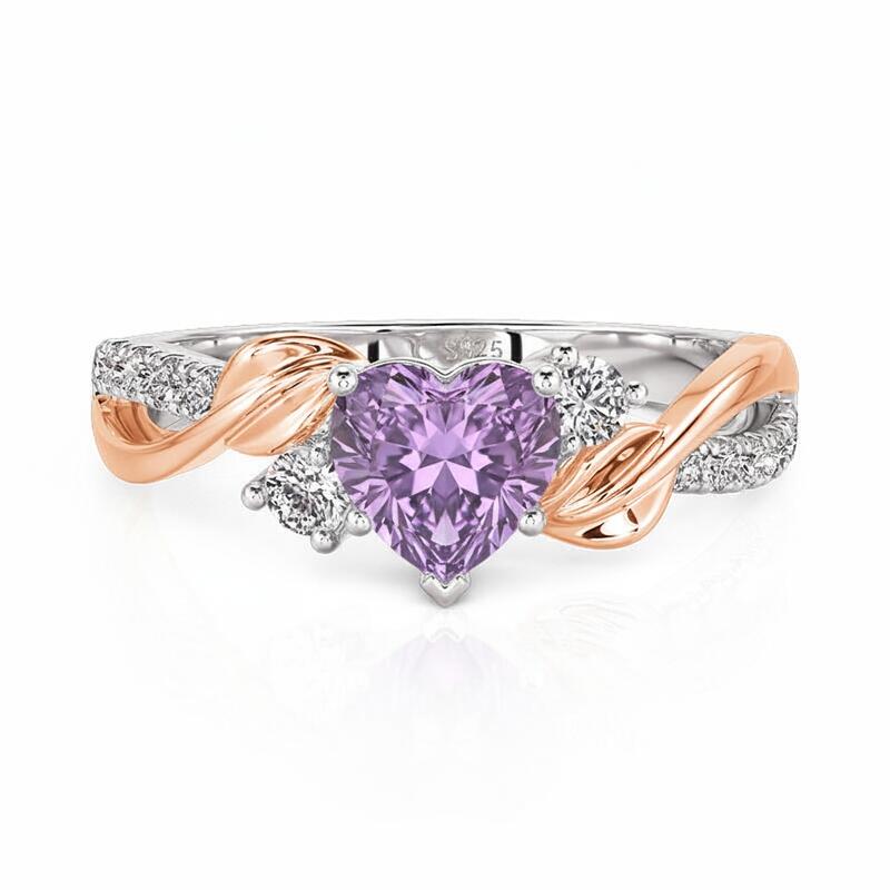 Jeulia Amore Two Tone Custom Leaf Heart Birthstone Ring