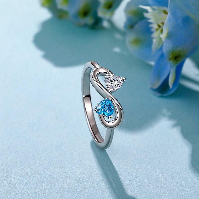 Custom Infinity Double Heart Birthstone Ring