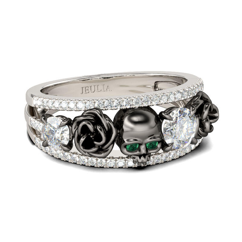 Jeulia Anillo De Caravera De Diseño Floral De Talla Redonda En Plata De Ley