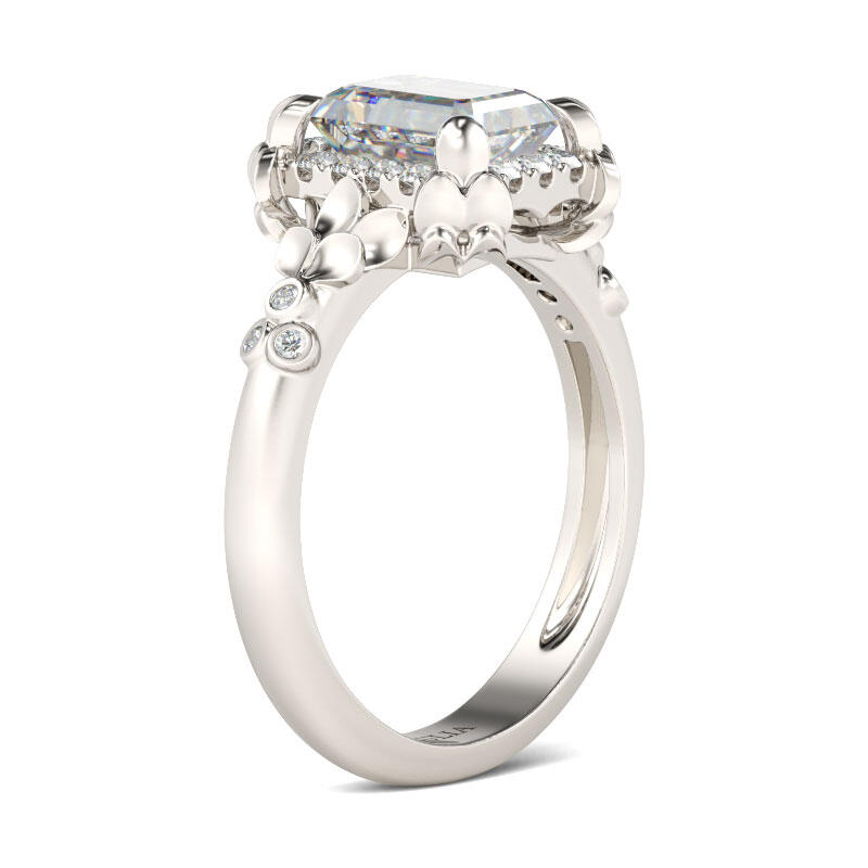 Jeulia Flower Emerald Cut Sterling Silver Ring