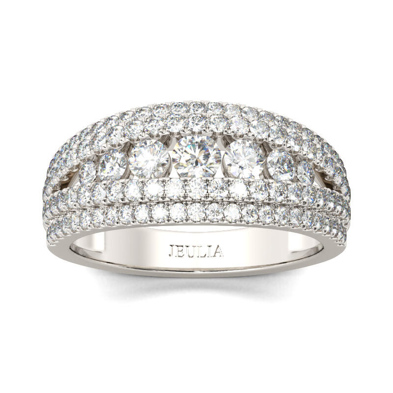 Jeulia Split Shank Round Cut Sterling Silver Women's Band