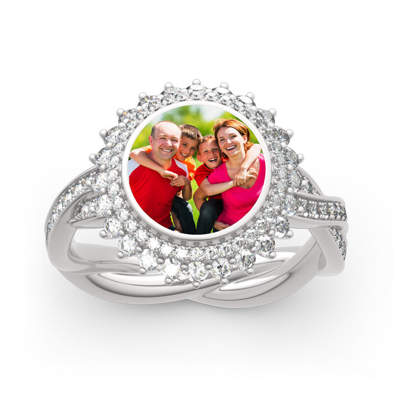 Jeulia "Timeless Romance" Sterling Silver Personalized Photo Ring