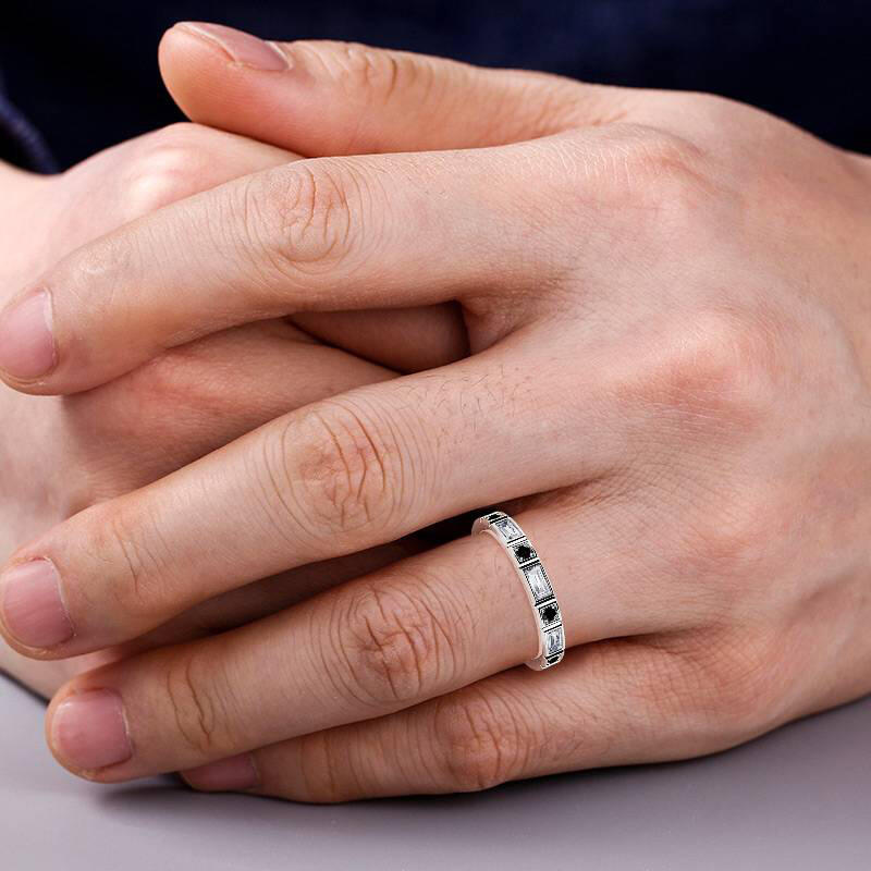 Jeulia Bague pour Homme Alternance de Pierres Rondes Coupe Émeraude en Argent Sterling