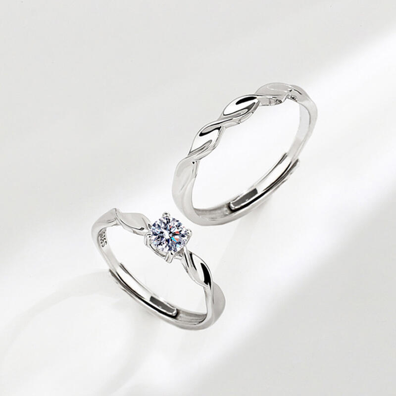 Jeulia Classic Sterling Silver Adjustable Couple Rings