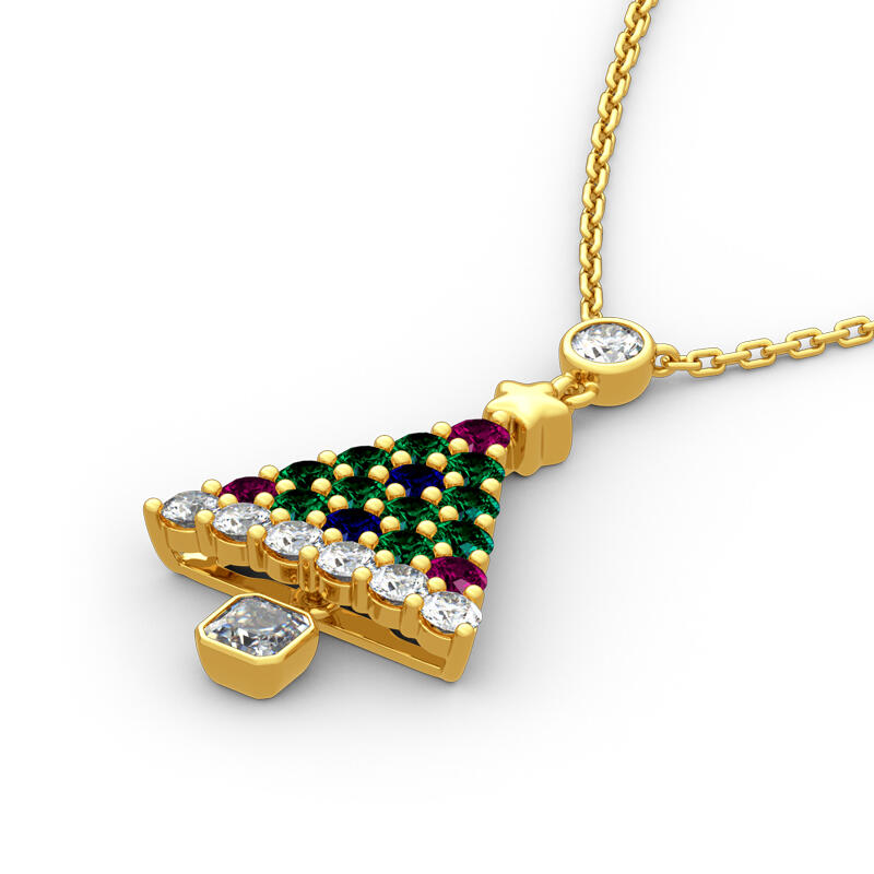Jeulia "Christmas Tree" Round Cut Sterling Silver Necklace